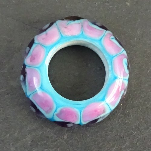Grande perle donut, verre de murano, lampwork, verre filé,  perl.3711