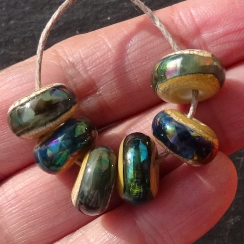 Set de 6 petites perles lampwork, verre filé, murano, perl.5841