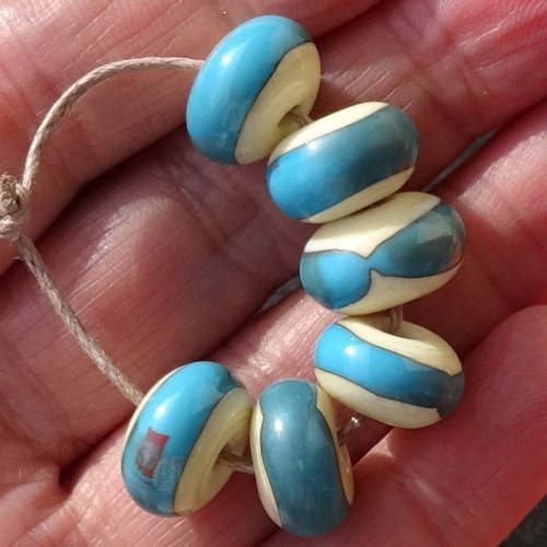 Set de 6 petites perles lampwork, verre filé, murano, perl.5842