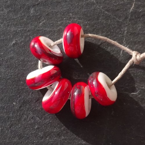 Set de 6 petites perles lampwork, verre filé, murano, perl.5843