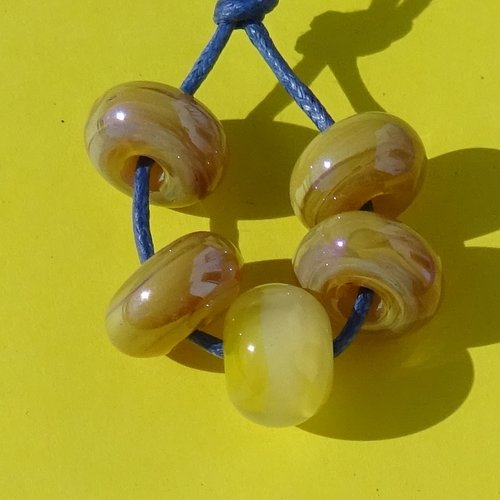 Set de 5 petites perles lampwork, verre filé, murano, perl.6653