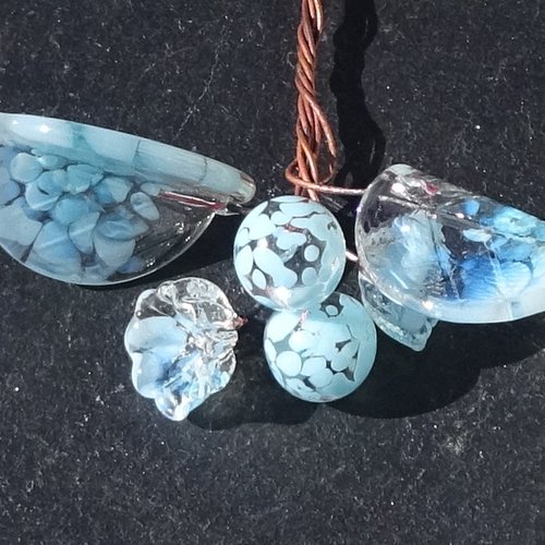 Headpins en verre filé, lampwork, verre de murano, perl.6660