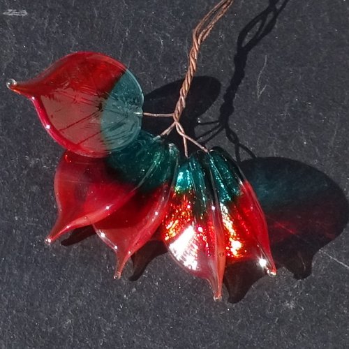 Lot de 5 headpins en verre filé, lampwork, verre de murano, perl.6667
