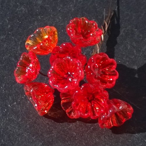 Lot de 10 headpins en verre filé, lampwork, verre de murano, perl.6668