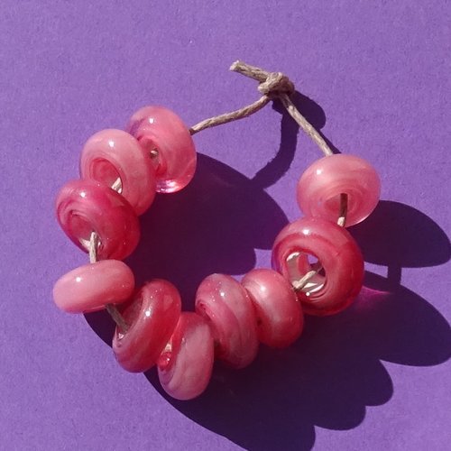 Lot de 10 perles intercalaires au chalumeau, lampwork, verre filé, murano perl.5886