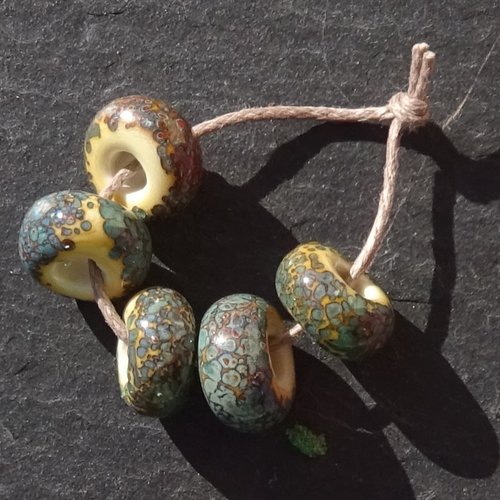 Lot de 10 perles intercalaires au chalumeau, lampwork, verre filé, murano perl.5887