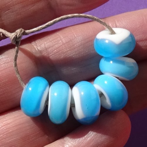 Lot de 6 perles intercalaires au chalumeau, lampwork, verre filé, murano perl.5889