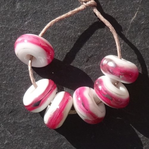 Lot de 6 perles intercalaires au chalumeau, lampwork, verre filé, murano perl.5890