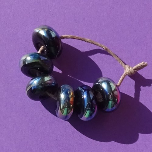 Lot de 6 perles intercalaires au chalumeau, lampwork, verre filé, murano perl.5891