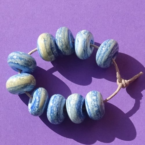 Lot de 10 perles intercalaires au chalumeau, lampwork, verre filé, murano perl.5907