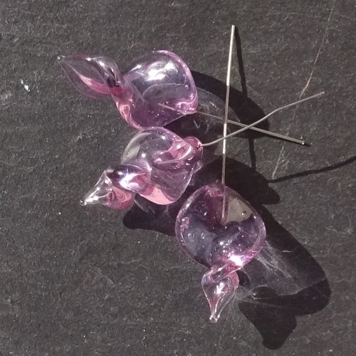 Lot de 3 headpins en verre filé, lampwork, verre de murano, perl.5925