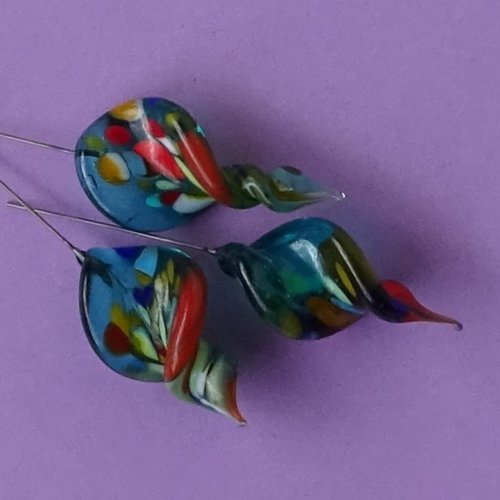 Trio de headpins verre filé, lampwork, verre de murano, perl.5946