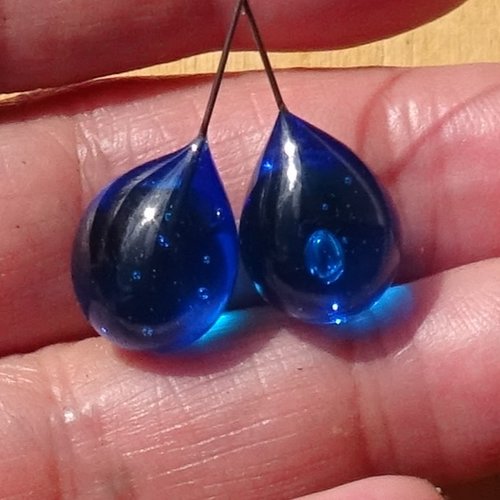 2 headpins verre filé, lampwork, verre de murano, perl.5949