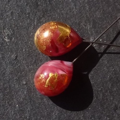 2 headpins verre filé, lampwork, verre de murano, perl.5950
