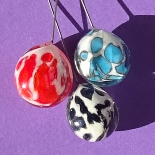 Lot de 3 headpins verre filé, lampwork, verre de murano, perl.4693
