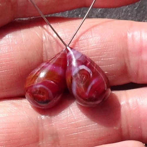 2 headpins verre filé, lampwork, verre de murano, perl.5952