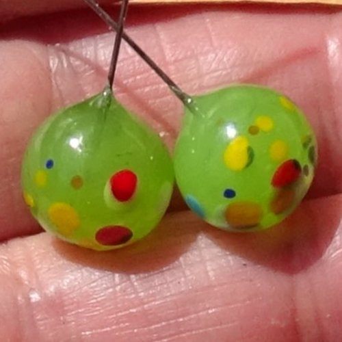 2 headpins verre filé, lampwork, verre de murano, perl.5953