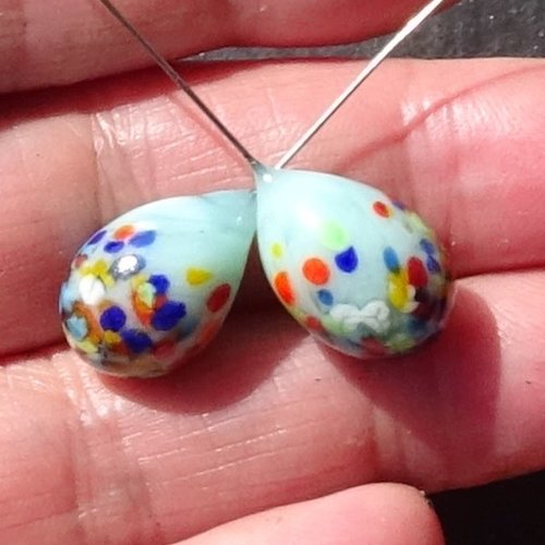 2 headpins verre filé, lampwork, verre de murano, perl.5954