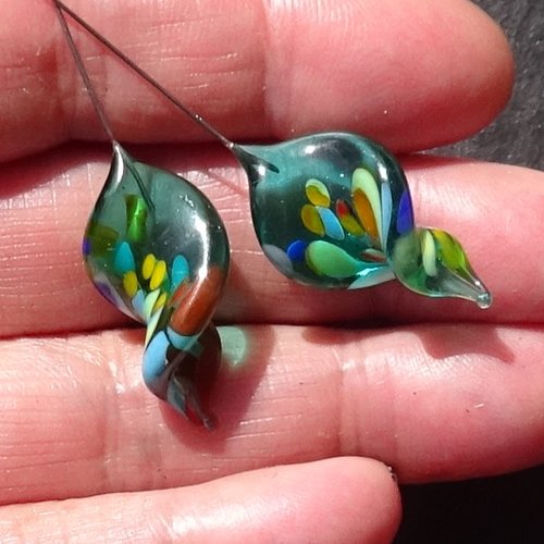 2 headpins verre filé, lampwork, verre de murano, perl.5957