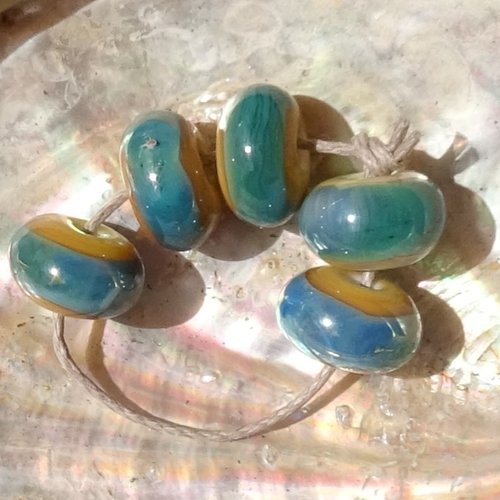 Lot de 5 perles intercalaires au chalumeau, lampwork, verre filé, murano perl.6034