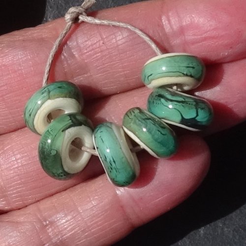Lot de 6 perles intercalaires au chalumeau, lampwork, verre filé, murano perl.6038
