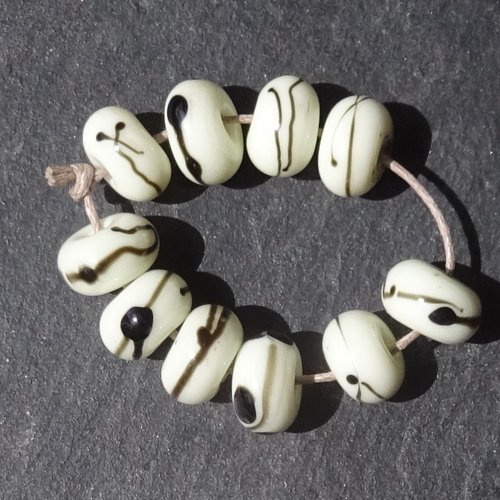 Lot de 10 perles intercalaires au chalumeau, lampwork, verre filé, murano perl.6039