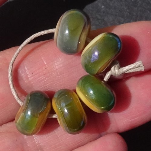 Lot de 5 perles intercalaires au chalumeau, lampwork, verre filé, murano perl.6040