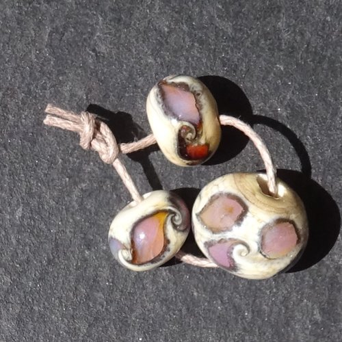 Lot de 3 perles au chalumeau, lampwork, verre filé, murano perl.6052