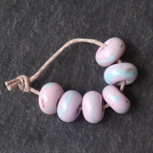 Lot de 6 petites perles intercalaires au chalumeau, lampwork, verre filé, murano perl.6074