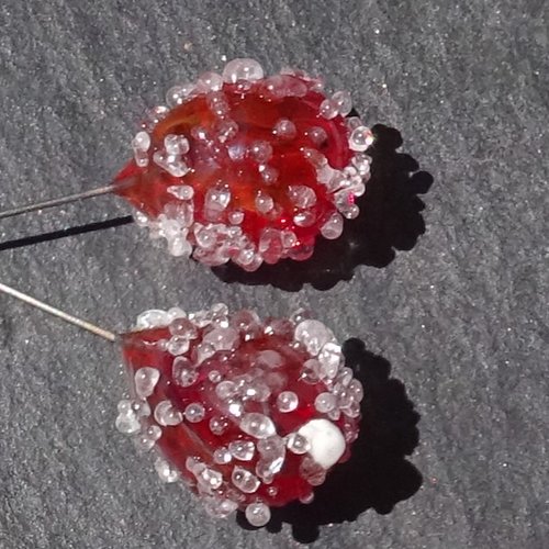 Duo de headpins en verre filé, lampwork,perl.6088