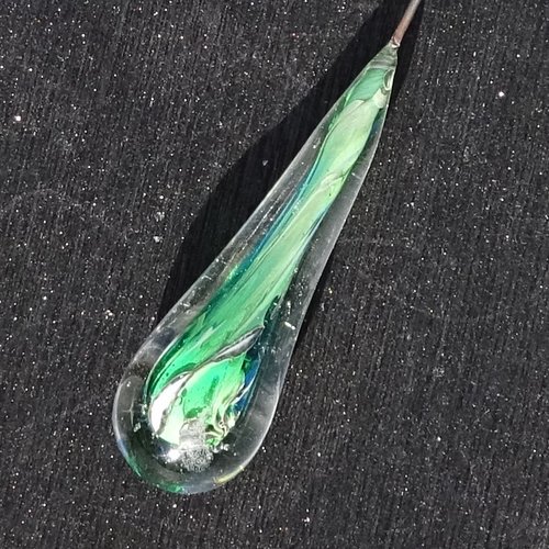 Grande goutte sur tige en verre filé, lampwork, verre de murano, perl.4001