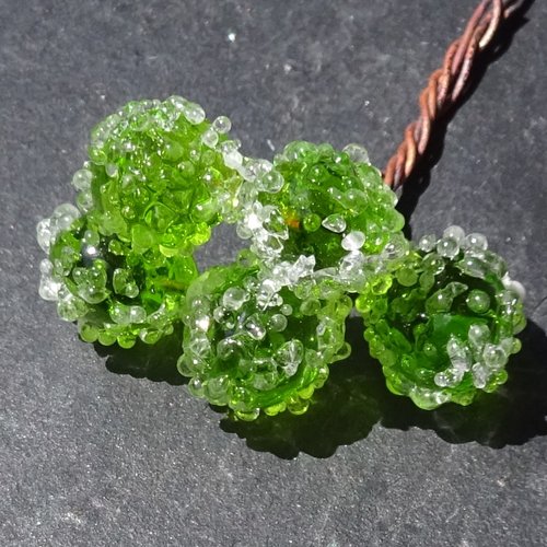 Lot de 5 headpins en verre filé, lampwork,perl.6139