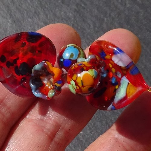 Lot de 6 headpins en verre filé, lampwork, verre de murano, perl.6183
