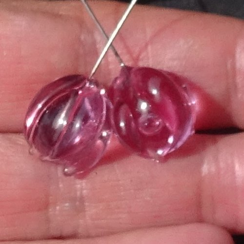 Duo de headpins en verre filé, lampwork, perl.6197