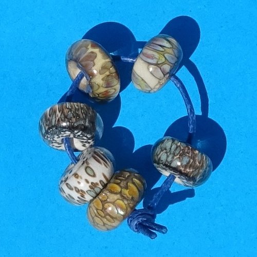 Lot de 6 petites perles intercalaires au chalumeau, lampwork, verre filé, murano perl.6681