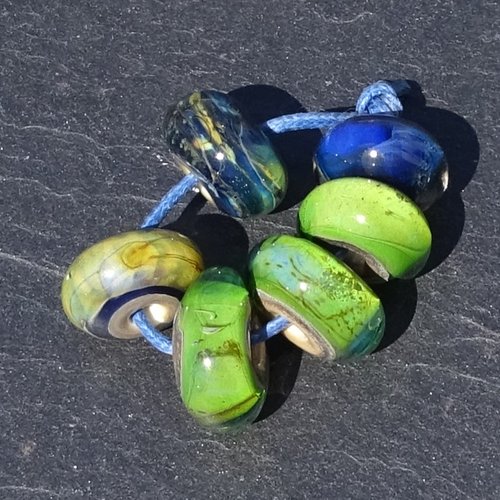 Lot de 6 perles intercalaires au chalumeau, lampwork, verre filé, murano perl.6687