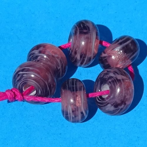 Lot de 6 perles intercalaires au chalumeau, lampwork, verre filé, murano perl.6688