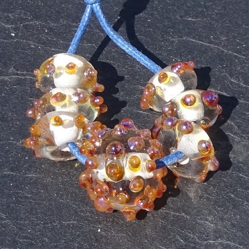 Lot de 7 perles au chalumeau, lampwork, verre filé, murano perl.6689