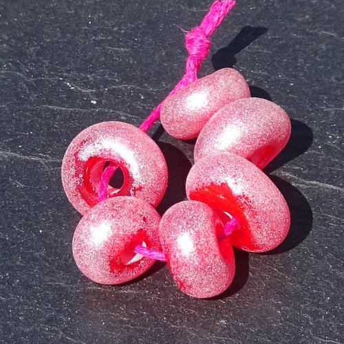 Lot de 6 perles intercalaires au chalumeau, lampwork, verre filé, murano perl.6690