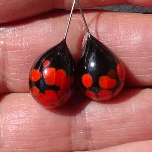 Duo de headpins en verre filé, lampwork, perl.6211