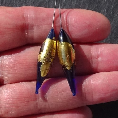 Duo de headpins en verre filé, lampwork, perl.6232
