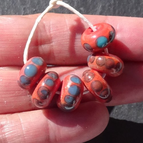 Set de 6 petites perles lampwork, verre filé, murano, perl.6259