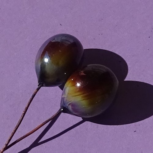 Duo de headpins en verre filé, lampwork, perl.6267