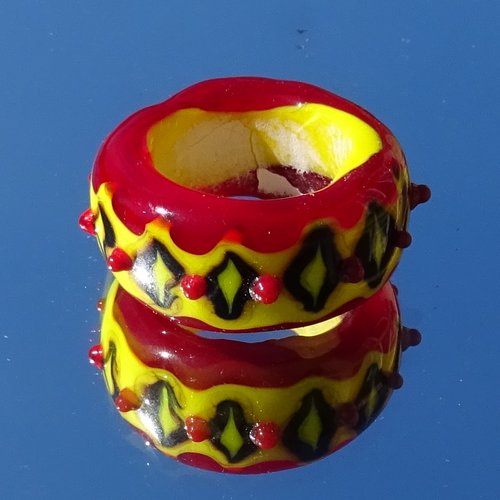 Grande perle donut, verre de murano, lampwork, verre filé,  perl.3282