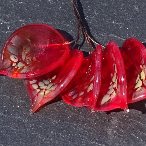 Lot de 5 headpins en verre filé, lampwork, verre de murano, perl.6710