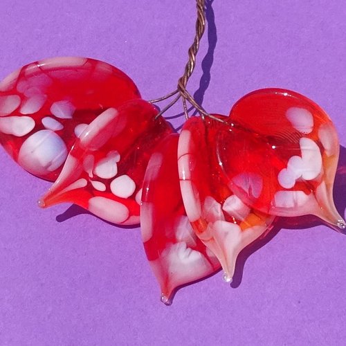 Lot de 5 headpins en verre filé, lampwork, verre de murano, perl.6725