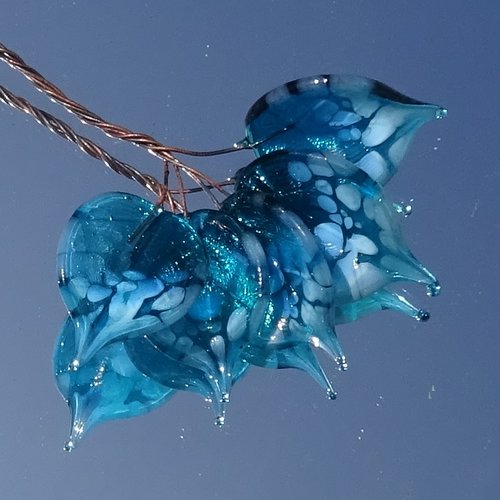 Lot de 5 headpins en verre filé, lampwork, verre de murano, perl.6727