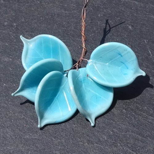 Lot de 5 headpins en verre filé, lampwork, verre de murano, perl.6736