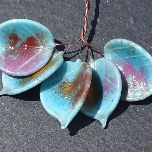 Lot de 5 headpins en verre filé, lampwork, verre de murano, perl.6737