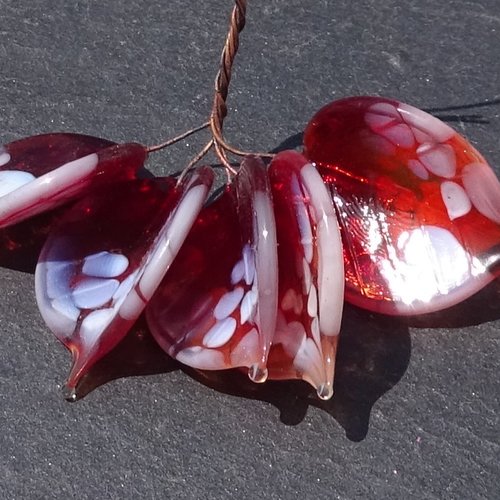 Lot de 5 headpins en verre filé, lampwork, verre de murano, perl.6748